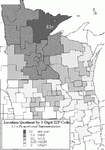 Source: International Wolf Center Visitor's Register 1995 Location Quotient = Area's share of regional tourists/Area's share of regional population